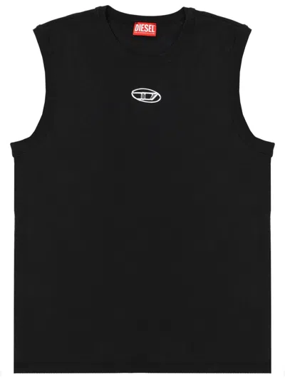 Diesel T-bisco-iod Black Sleeveless Top With Logo Detail On The Front In Cotton Man In Metallic