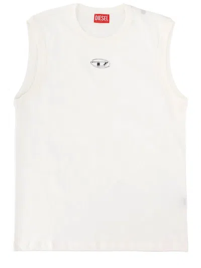 Diesel T-bisco-iod White Sleeveless Top With Logo Detail On The Front In Cotton Man
