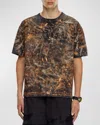 Diesel Dirty-effect T-shirt With Logo Lettering In Brown Multi
