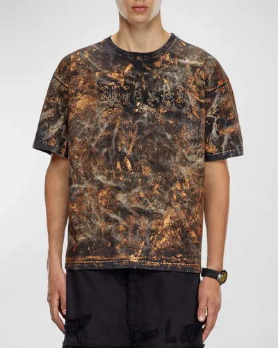 Diesel Dirty-effect T-shirt With Logo Lettering In Brown