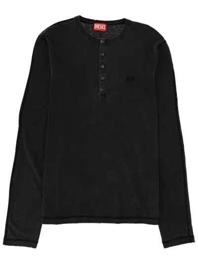 Diesel T-mind Buttoned Long-sleeve T-shirt In Black