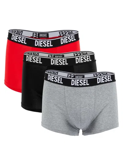 Diesel Men's Umbx-shawn 3-pack Logo Boxer Briefs In Black Red