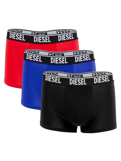 Diesel Men's Umbx-shawn 3-pack Logo Boxer Briefs In Blue Red