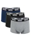 Diesel Men's Umbx-shawn 3-pack Logo Boxer Briefs In Grey Blue