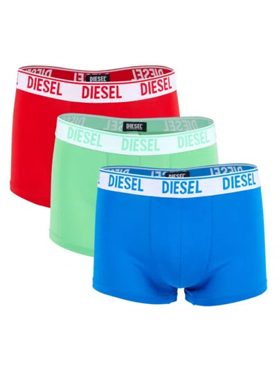 Diesel Men's Umbx-shawn 3-pack Logo Boxer Briefs In Red Green