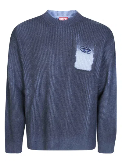 Diesel Wool-blend Jumper With Mock Pocket In Blue