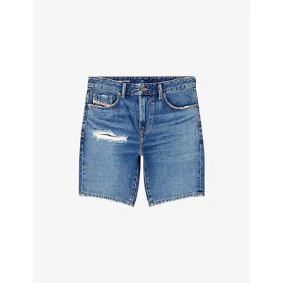 Diesel Mens D-fin Distressed Slim-fit Denim Shorts 01 In Blue