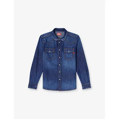 Diesel Mens 01 D-vega Brand-embroidered Denim Overshirt In Blue