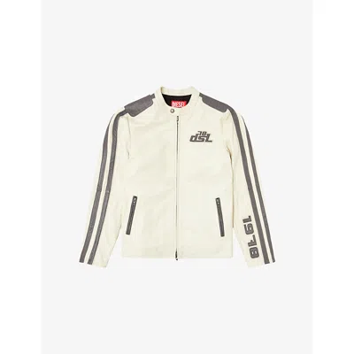 Diesel Mens L-pop Embroidered Logo-patch Leather Biker Jacket 129 In White