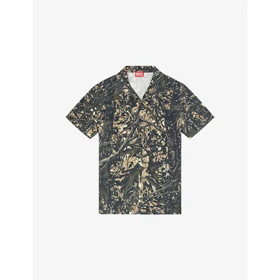 Diesel Mens S Lint Camo-print Relaxed-fit Cotton Shirt 5afa In Green