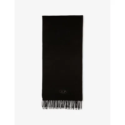 Diesel Mens 900 S-imon-d-long Fringed Wool-blend Scarf In Black