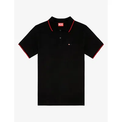 Diesel Mens Contrast-trim Cotton Polo Shirt 9xx In Black