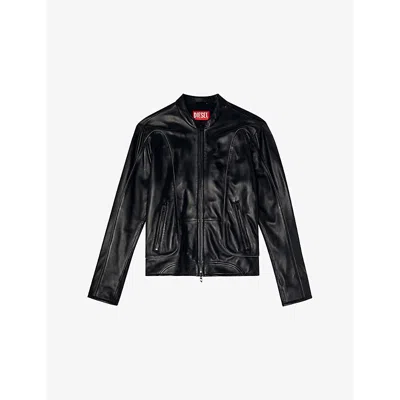 DIESEL MENS DIESEL L-KRIXY BRAND-EMBOSSED REGULAR-FIT LEATHER JACKET
