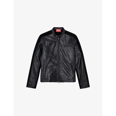 Diesel Leather Jacket With Embossed Oval D In Tobedefined