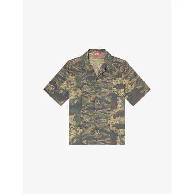 DIESEL MENS DIESEL S-BRACK-EPBW CAMOUFLAGE-PRINT WOVEN SHIRT