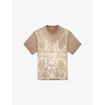 Diesel Mens 7ff T-boxt-t13 Medieval-print Cotton-jersey T-shirt In Brown