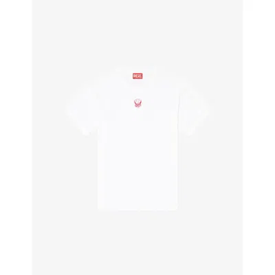 Diesel Mens 100 T-norm-t13 Phoenix-embroidered Cotton-jersey T-shirt Xxl In White