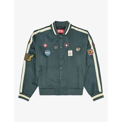 Diesel Mens Embroidered-patches Satin Bomber Jacket 5kq In Green