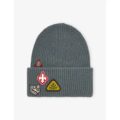 Diesel Mens Logo-patches Ribbed Wool Beanie 5kq