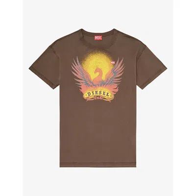 Diesel Mens Pheonix-print Crewneck Cotton T-shirt 97r In Brown
