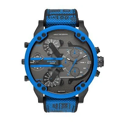 Pre-owned Diesel Mens Wristwatch  Mr Daddy Dz7434 Silicone Blue Black Chrono Xxl 57mm