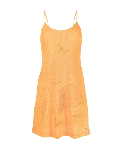 Diesel Mesh-detailing Knitted Dress In Orange