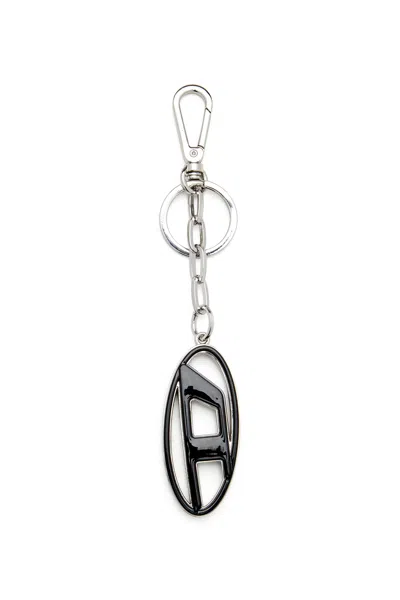 Diesel Metal And Resin Oval D Keyring In Black