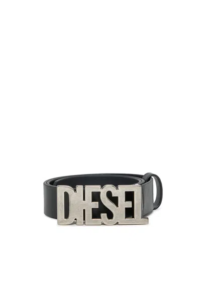 Diesel Metal Logo Belt In Black