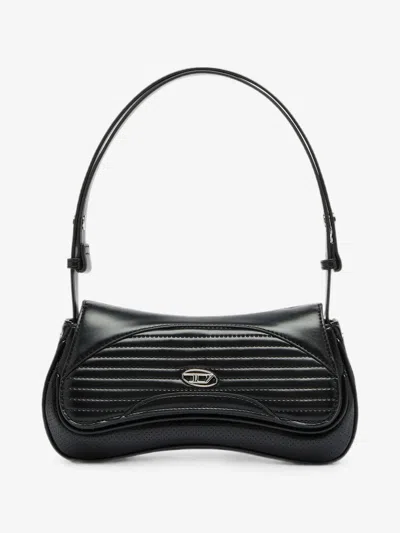 Diesel Metal Oval D Logo Mini Shoulder Handbag With Magnetic Flap Closure In Black