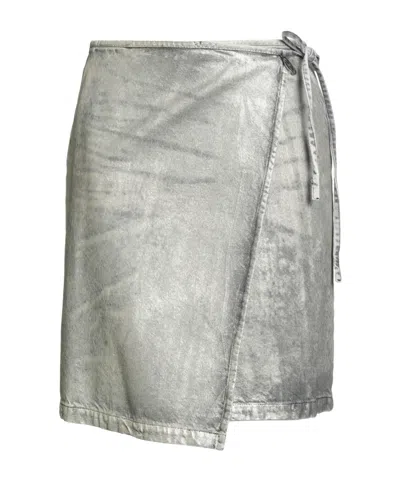 Diesel Woman Denim Skirt Grey Size L Cotton In Gray