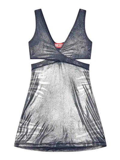 Diesel Womens 81e D-farfy Metallic-jersey Mini Dress In Grey
