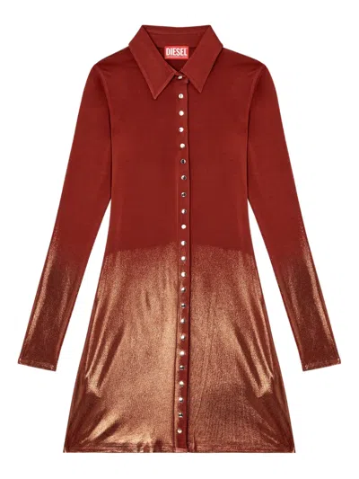 Diesel Metallic-effect Button-front Mini Day Dress In Red