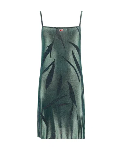 Diesel Metallic-effect Mini Dress In Green