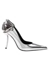 Diesel Metallic Leather Pumps With Curved Heel Silver Color In Silver