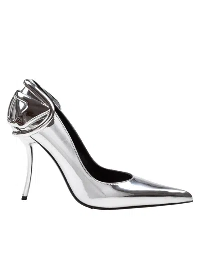 Diesel Metallic Leather Pumps In Silver