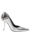 Diesel Metallic Leather Pumps With Curved Heel Silver Color In Silver