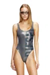 Diesel Metallic Logo Swimsuit In Grey