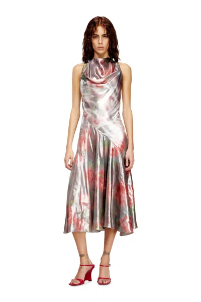 Diesel Metallic Midi Dress With Rose Print In Multi