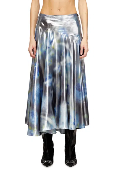 Diesel Metallic Midi Skirt With Blurred Rose Print In Multi