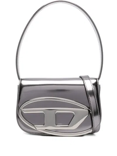 Diesel Metallic-plaque Top-handle Handbag In Gray