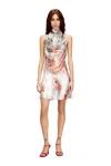 Diesel Metallic Short Dress With Blurred Rose Print In Multi