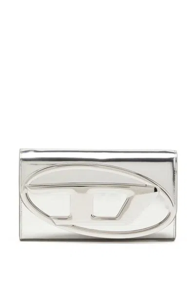 DIESEL DIESEL METALLIC SILVER LEATHER SHOULDER BAG