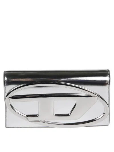 Diesel Metallic Silver Wallet With Detachable Strap In White
