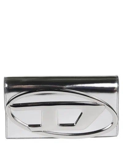 Diesel Metallic Silver Wallet With Detachable Strap In White