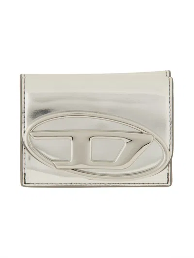 Diesel Metallic Trifold Wallet In Gray