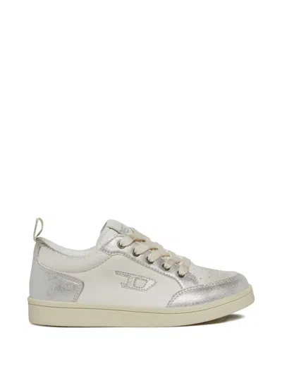 Diesel Kids' Metallic-effect Logo-patch Sneakers In Silver