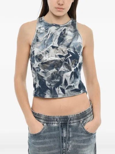 Diesel Metallic-effect Logo-plaque Tank Top In Blue