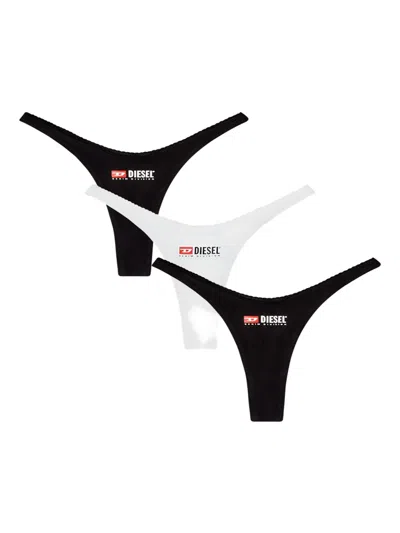 Diesel Micro-punchy-d-core Thong (pack Of Three) In Black