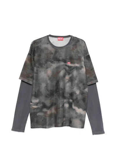 Diesel Micro-embroidered Mini Logo Crewneck Long-sleeve Sweatshirt In Gray