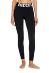 Diesel Microfibre Leggings With Cut-off Logo In Black